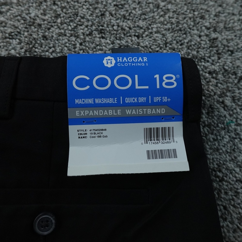 NEW Haggar Shorts Mens 54 Black Cool 18 Pro Pleated Chino Comfort Waist Stretch